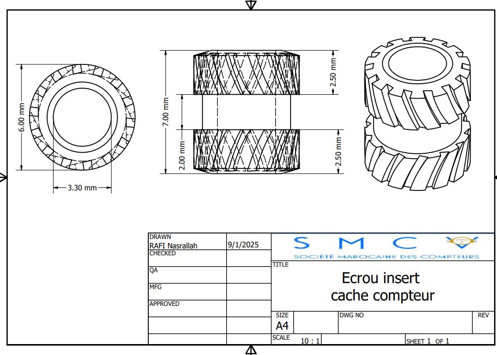 2D technical drawing of the insert nut